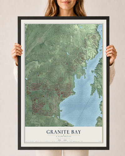 Map of Granite Bay, California, 24 x 36 inch print in a black wood frame