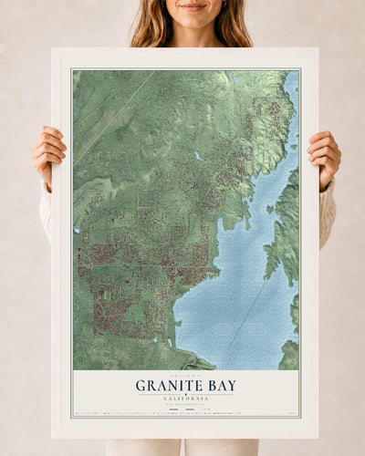 Map of Granite Bay, California, 24 x 36 inch print in a white wood frame