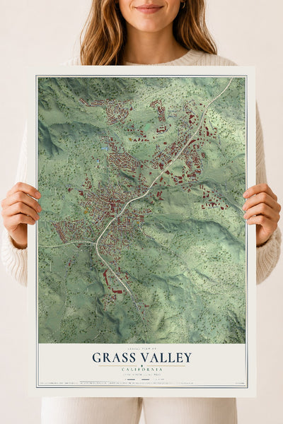 Map of Grass Valley, California, 18 x 24 inch unframed archival matte print