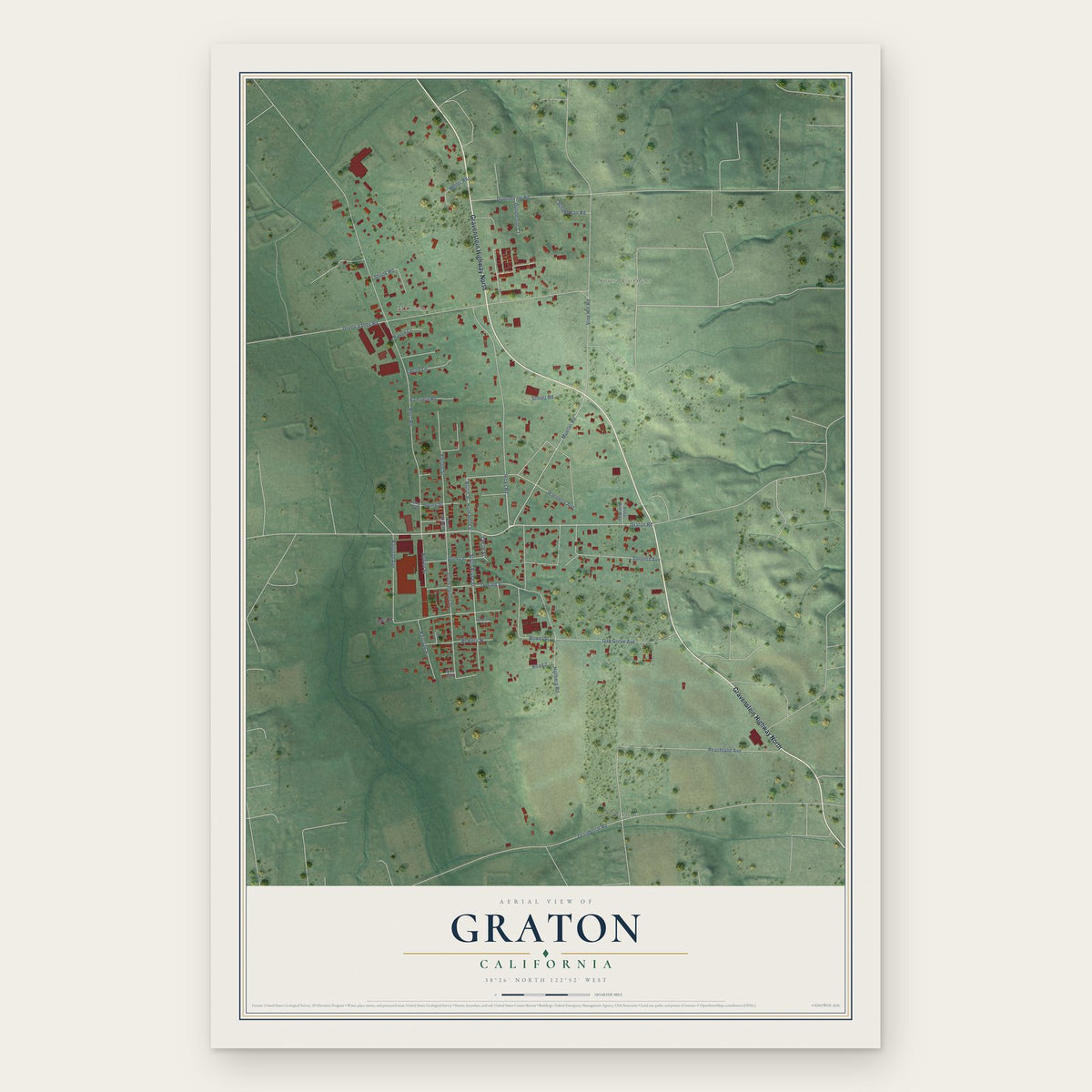 Graton, California map print, the full design