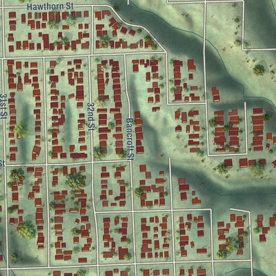 Second close-up of the map of Greater Golden Hill, California print showing more streets and buildings