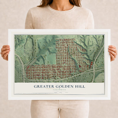 Map of Greater Golden Hill, California, 12 x 18 inch print in a white wood frame