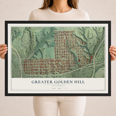 Map of Greater Golden Hill, California, 18 x 24 inch print in a black wood frame