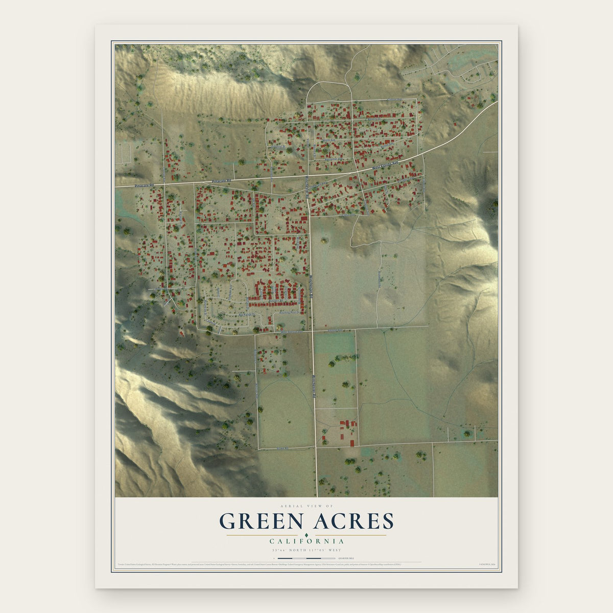 Green Acres, California map print, the full design