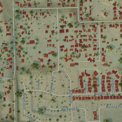 Close-up of the map of Green Acres, California print showing street and building detail