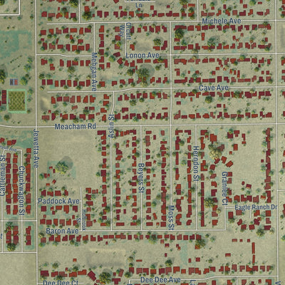 Close-up of the map of Greenacres, California print showing street and building detail