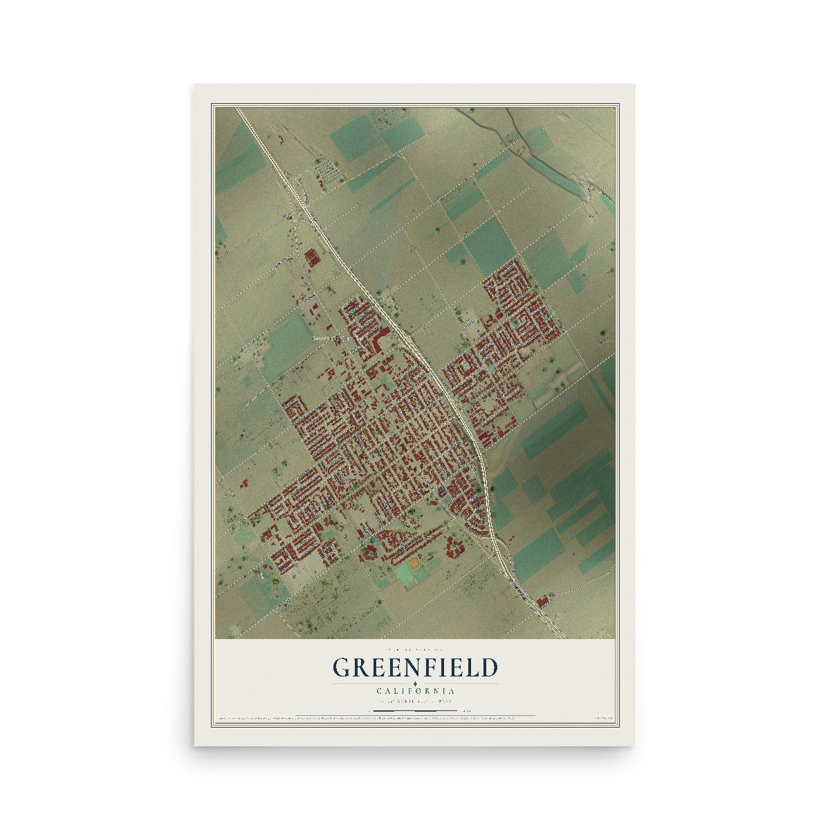 Map of Greenfield, California, 12 x 18 inch unframed archival matte print