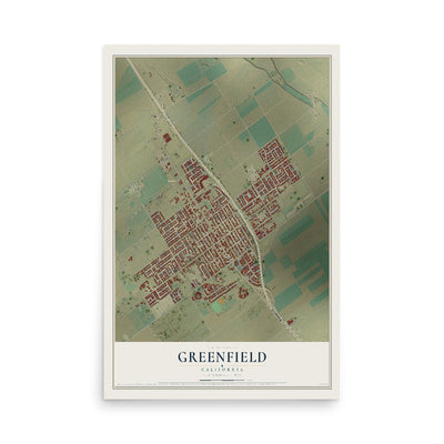 Map of Greenfield, California, 12 x 18 inch unframed archival matte print