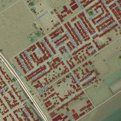 Second close-up of the map of Greenfield, California print showing more streets and buildings