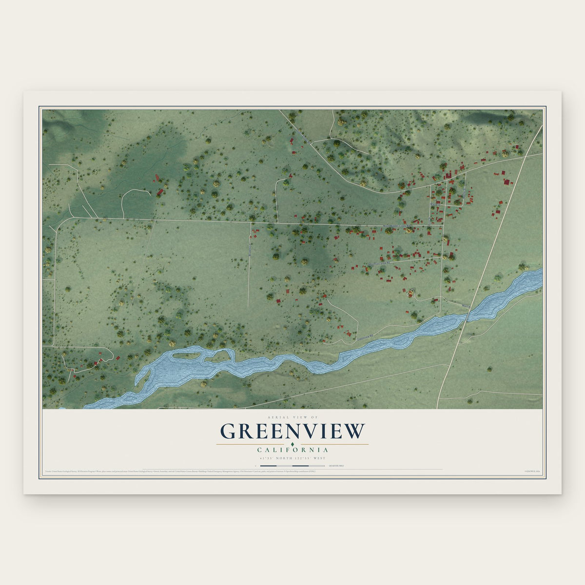 Greenview, California map print, the full design