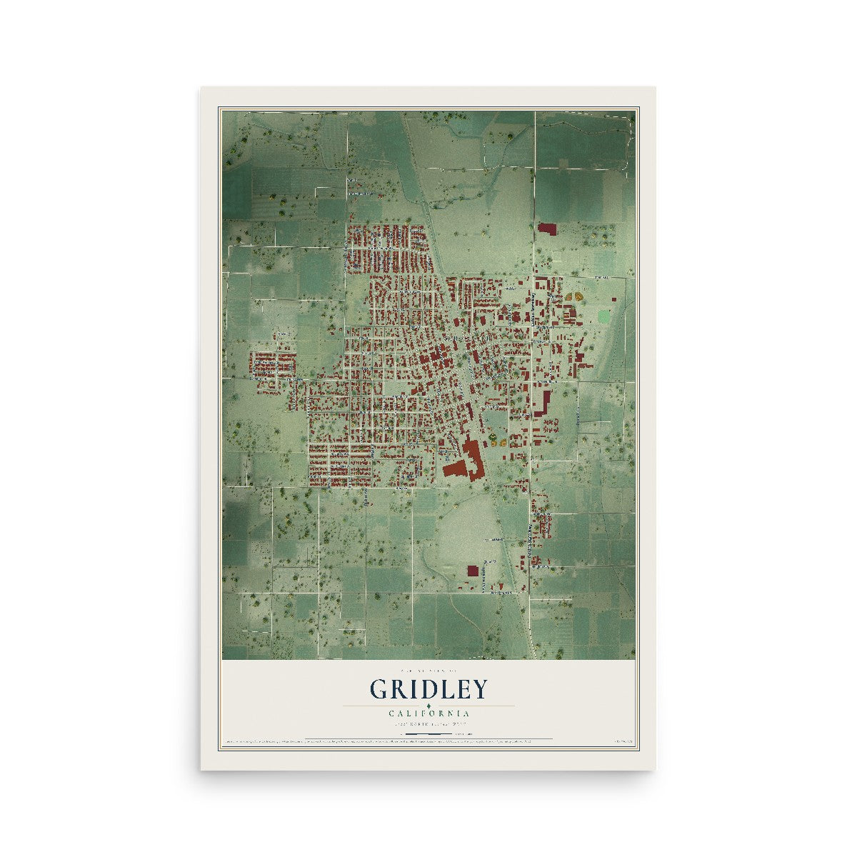 Map of Gridley, California, 12 x 18 inch unframed archival matte print