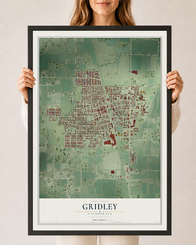 Map of Gridley, California, 24 x 36 inch print in a black wood frame