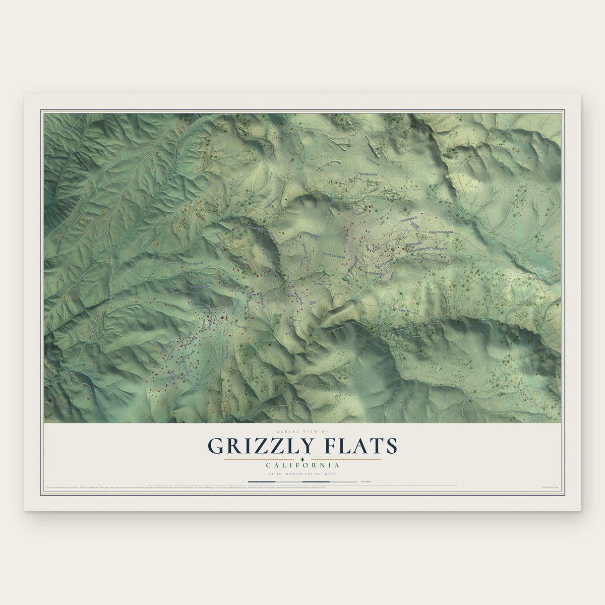 Grizzly Flats, California map print, the full design