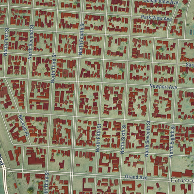 Close-up of the map of Grover Beach, California print showing street and building detail