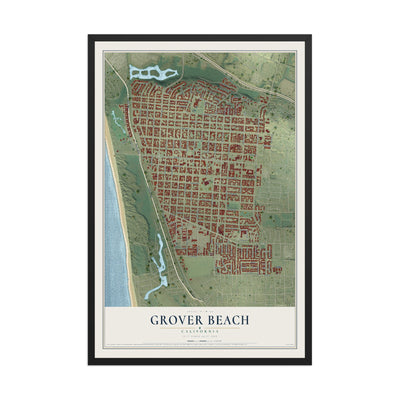 Map of Grover Beach, California, 12 x 18 inch print in a black wood frame