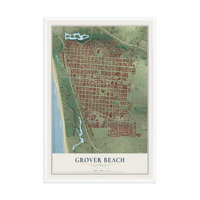 Map of Grover Beach, California, 12 x 18 inch print in a white wood frame