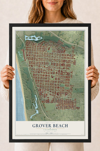 Map of Grover Beach, California, 18 x 24 inch print in a black wood frame
