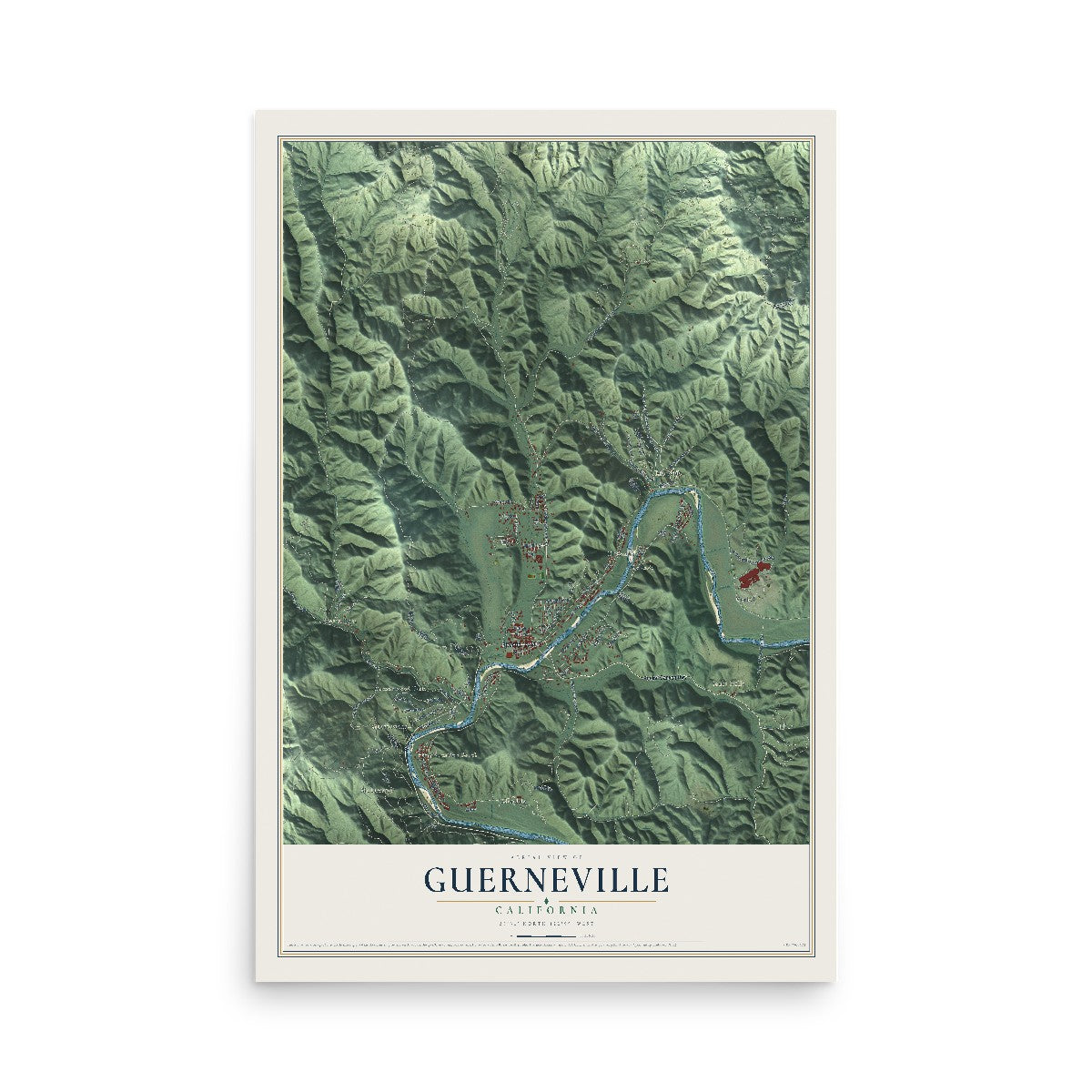 Map of Guerneville, California, 12 x 18 inch unframed archival matte print