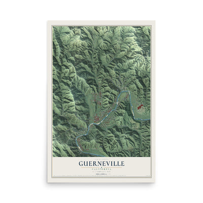 Map of Guerneville, California, 12 x 18 inch unframed archival matte print