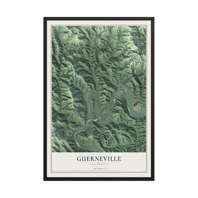 Map of Guerneville, California, 12 x 18 inch print in a black wood frame