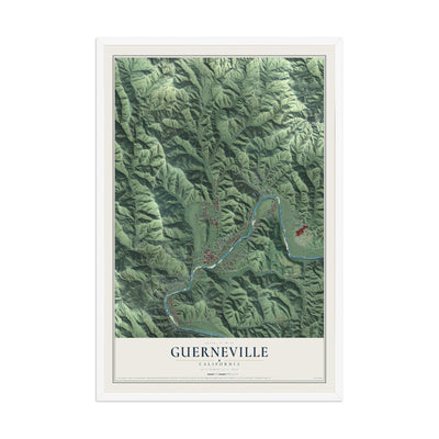 Map of Guerneville, California, 12 x 18 inch print in a white wood frame