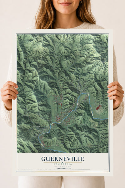 Map of Guerneville, California, 18 x 24 inch unframed archival matte print