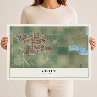 Map of Gustine, California, 12 x 18 inch unframed archival matte print