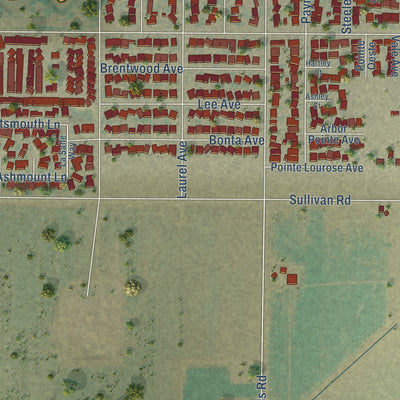 Second close-up of the map of Gustine, California print showing more streets and buildings
