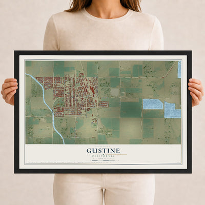 Map of Gustine, California, 12 x 18 inch print in a black wood frame