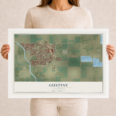 Map of Gustine, California, 12 x 18 inch print in a white wood frame