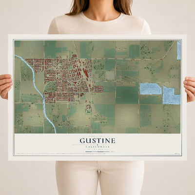 Map of Gustine, California, 18 x 24 inch unframed archival matte print