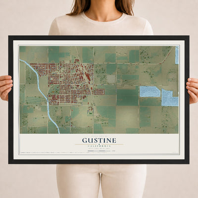 Map of Gustine, California, 18 x 24 inch print in a black wood frame