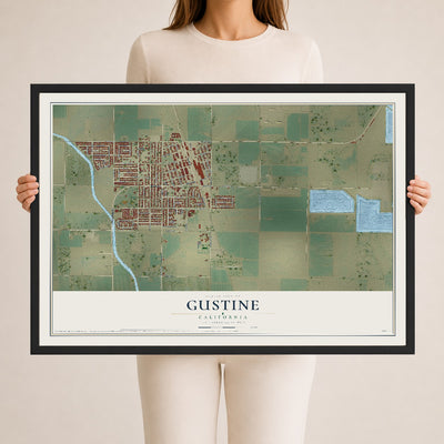 Map of Gustine, California, 24 x 36 inch print in a black wood frame