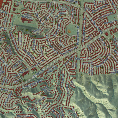 Close-up of the map of Hacienda Heights, California print showing street and building detail