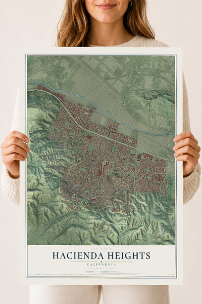Map of Hacienda Heights, California, 18 x 24 inch unframed archival matte print