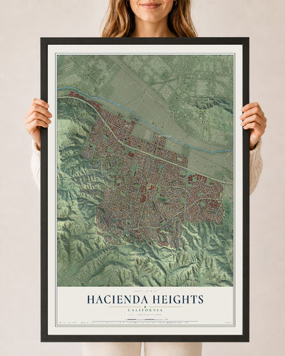 Map of Hacienda Heights, California, 24 x 36 inch print in a black wood frame