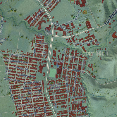 Close-up of the map of Half Moon Bay, California print showing street and building detail