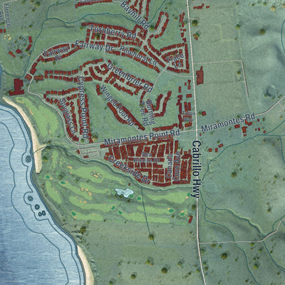 Second close-up of the map of Half Moon Bay, California print showing more streets and buildings