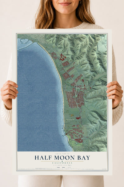 Map of Half Moon Bay, California, 18 x 24 inch unframed archival matte print
