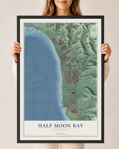 Map of Half Moon Bay, California, 24 x 36 inch print in a black wood frame