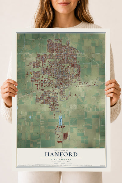 Map of Hanford, California, 18 x 24 inch unframed archival matte print