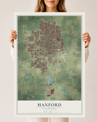Map of Hanford, California, 24 x 36 inch unframed archival matte print