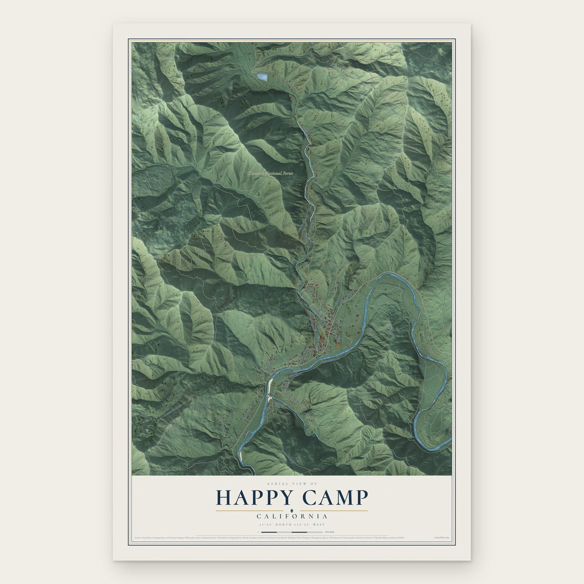 Happy Camp, California map print, the full design