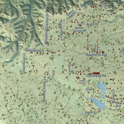 Close-up of the map of Happy Valley, California print showing street and building detail