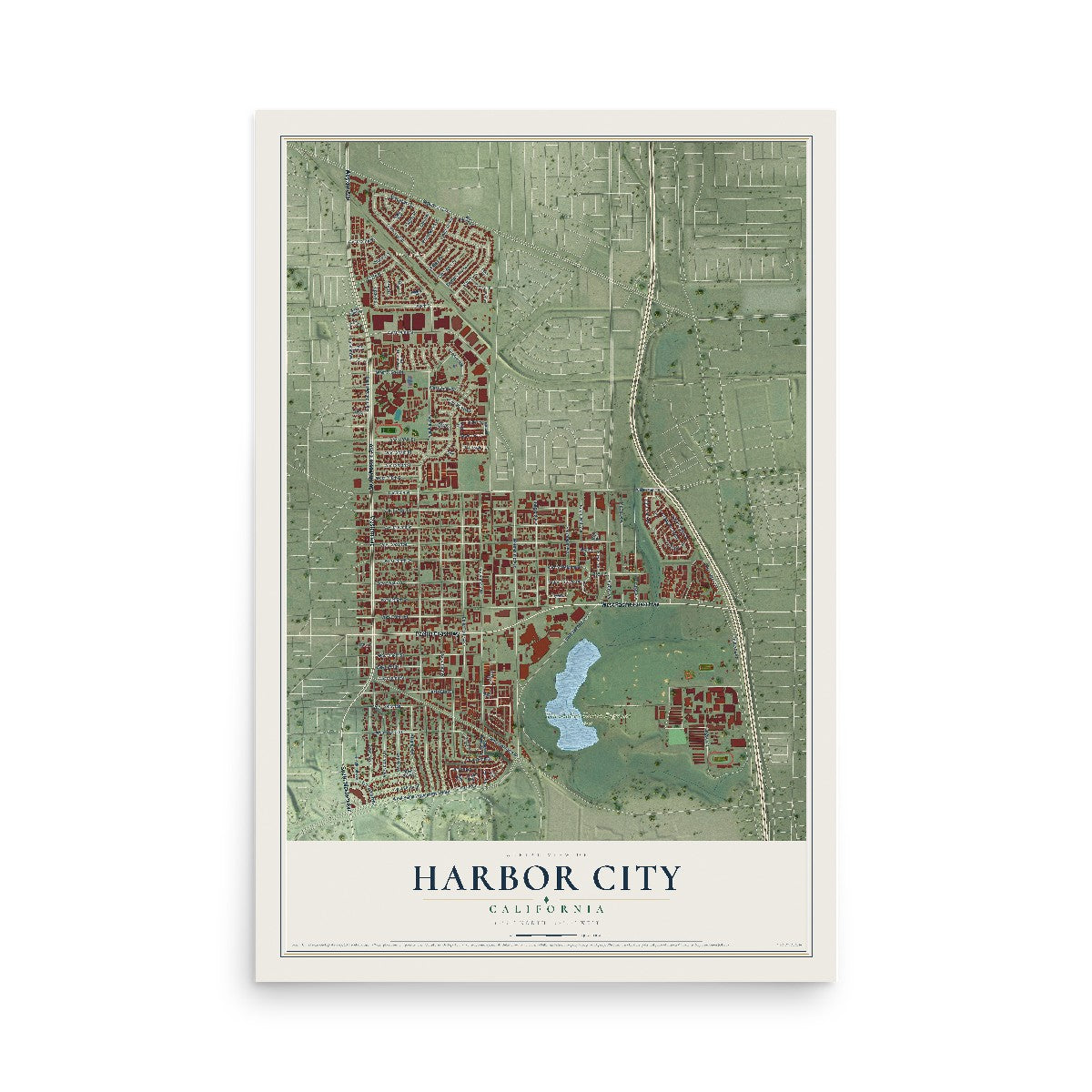 Map of Harbor City, California, 12 x 18 inch unframed archival matte print