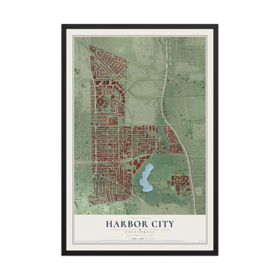 Map of Harbor City, California, 12 x 18 inch print in a black wood frame