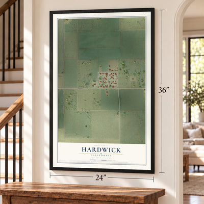 Hardwick, California map, 24 x 36 inch print in a black frame by a staircase