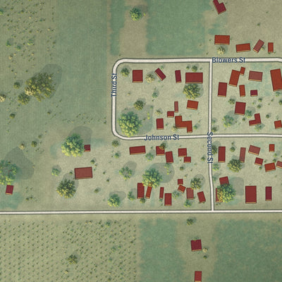 Close-up of the map of Hardwick, California print showing street and building detail