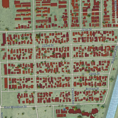 Close-up of the map of Hawaiian Gardens, California print showing street and building detail