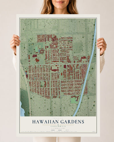 Map of Hawaiian Gardens, California, 24 x 36 inch unframed archival matte print